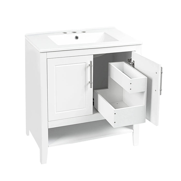 30' Bathroom Vanity with Sink, Multi-functional Bathroom Cabinet with Doors and Drawers, Solid Frame and MDF Board, White Default -DTYStore