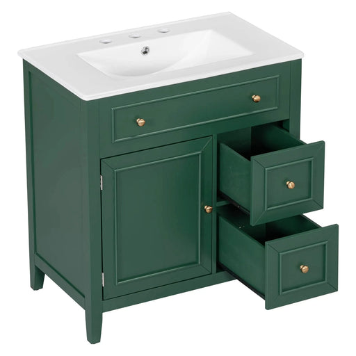 30' Bathroom Vanity with Sink Top, Bathroom Vanity Cabinet with Door and Two Drawers, Solid Wood Frame, One Package, Green (Old Sku:WF311620AAG) Default -DTYStore