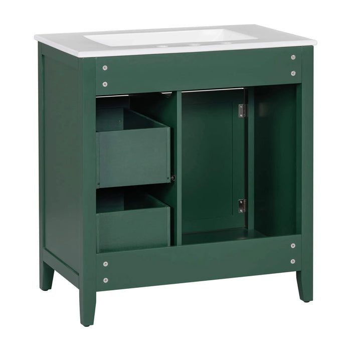 30' Bathroom Vanity with Sink Top, Bathroom Vanity Cabinet with Door and Two Drawers, Solid Wood Frame, One Package, Green (Old Sku:WF311620AAG) Default -DTYStore
