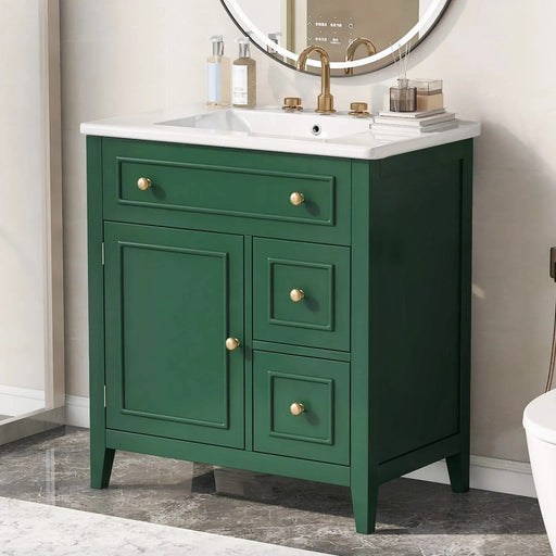 30' Bathroom Vanity with Sink Top, Bathroom Vanity Cabinet with Door and Two Drawers, Solid Wood Frame, One Package, Green (Old Sku:WF311620AAG) Default -DTYStore