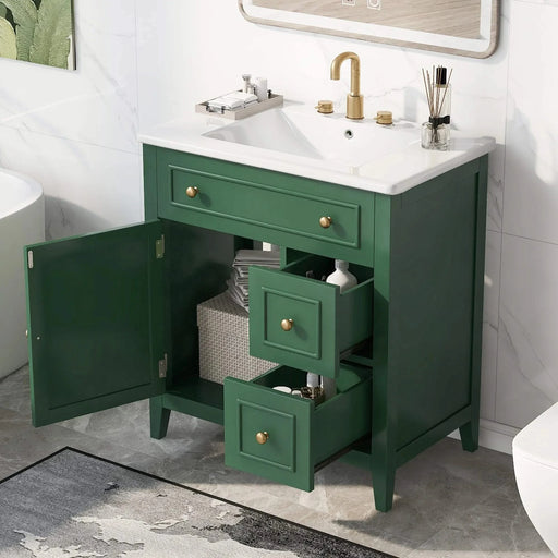 30' Bathroom Vanity with Sink Top, Bathroom Vanity Cabinet with Door and Two Drawers, Solid Wood Frame, One Package, Green (Old Sku:WF311620AAG) Default -DTYStore