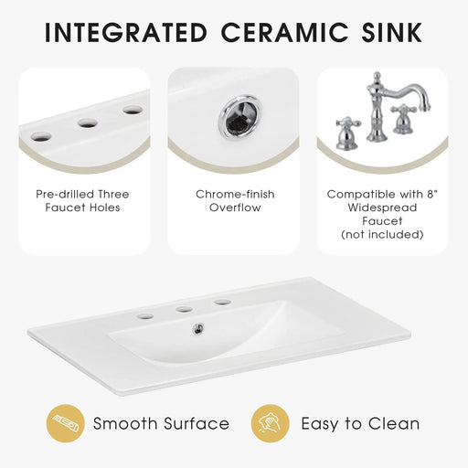 30' Bathroom Vanity with Sink Top, Bathroom Vanity Cabinet with Door and Two Drawers, Solid Wood Frame, One Package, Green (Old Sku:WF311620AAG) Default -DTYStore