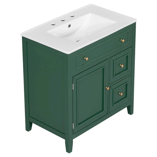30' Bathroom Vanity with Sink Top, Bathroom Vanity Cabinet with Door and Two Drawers, Solid Wood Frame, One Package, Green (Old Sku:WF311620AAG) Default -DTYStore