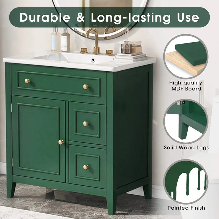 30' Bathroom Vanity with Sink Top, Bathroom Vanity Cabinet with Door and Two Drawers, Solid Wood Frame, One Package, Green (Old Sku:WF311620AAG) Default -DTYStore