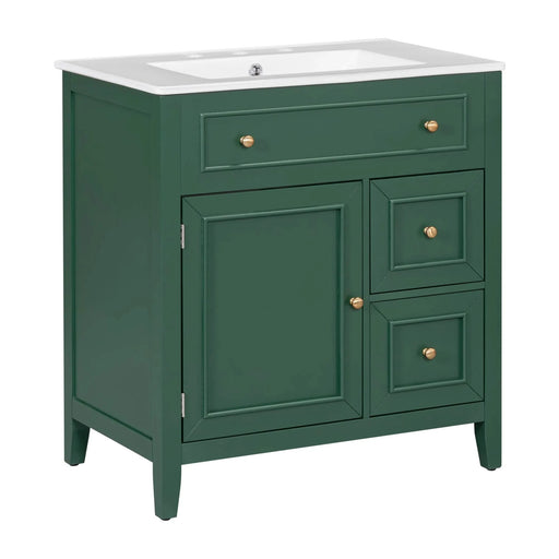 30' Bathroom Vanity with Sink Top, Bathroom Vanity Cabinet with Door and Two Drawers, Solid Wood Frame, One Package, Green (Old Sku:WF311620AAG) Default -DTYStore