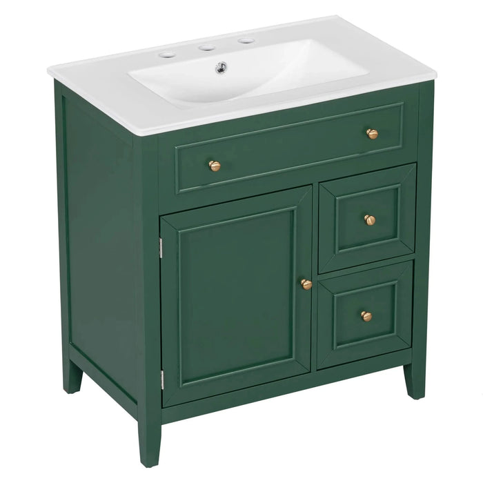 30' Bathroom Vanity with Sink Top, Bathroom Vanity Cabinet with Door and Two Drawers, Solid Wood Frame, One Package, Green (Old Sku:WF311620AAG) Default -DTYStore