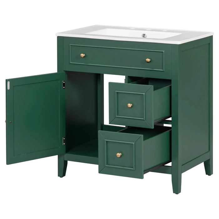30' Bathroom Vanity with Sink Top, Bathroom Vanity Cabinet with Door and Two Drawers, Solid Wood Frame, One Package, Green (Old Sku:WF311620AAG) Default -DTYStore
