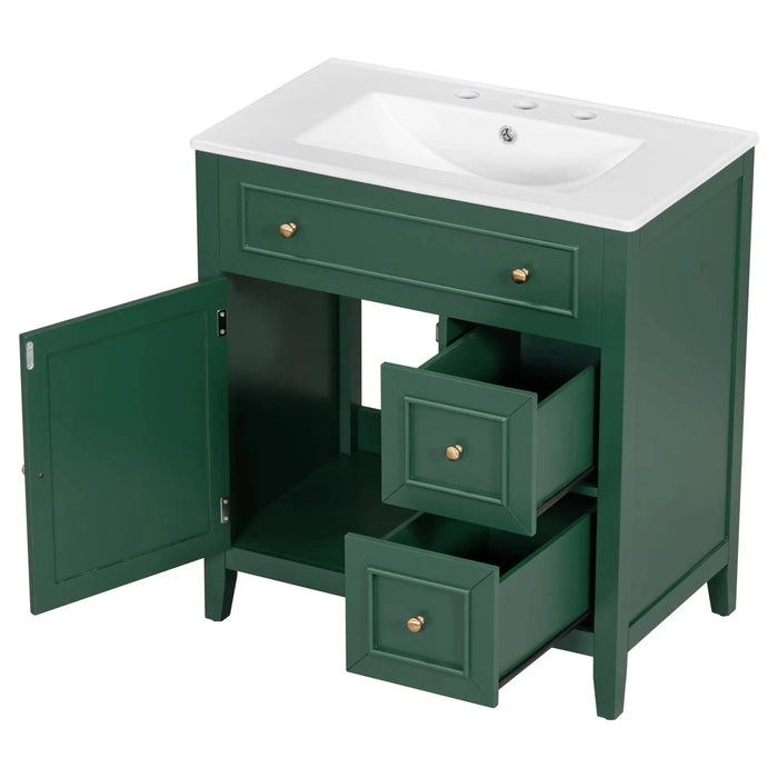 30' Bathroom Vanity with Sink Top, Bathroom Vanity Cabinet with Door and Two Drawers, Solid Wood Frame, One Package, Green (Old Sku:WF311620AAG) Default -DTYStore