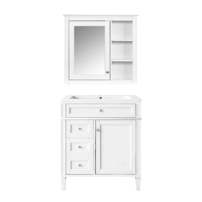 30'' Bathroom Vanity with Top Sink, Modern Bathroom Storage Cabinet with 2 Drawers and a Tip-out Drawer, Freestanding Vanity Set with Mirror Cabinet, Single Sink Bathroom Vanity Default -DTYStore