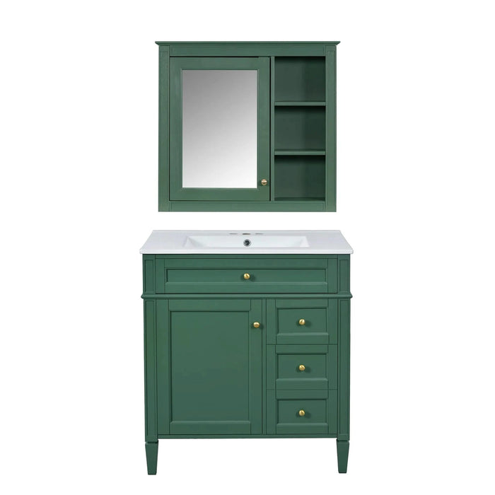 30'' Bathroom Vanity with Top Sink, Modern Bathroom Storage Cabinet with 2 Drawers and a Tip-out Drawer, Freestanding Vanity Set with Mirror Cabinet, Single Sink Bathroom Vanity Default -DTYStore