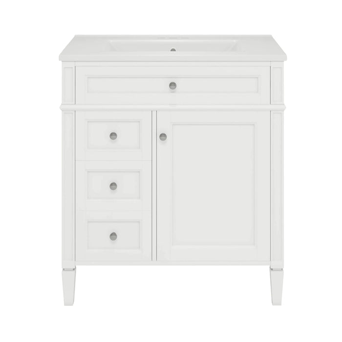 30'' Bathroom Vanity with Top Sink, Modern Bathroom Storage Cabinet with 2 Drawers and a Tip-out Drawer, Freestanding Vanity Set with Mirror Cabinet, Single Sink Bathroom Vanity Default -DTYStore