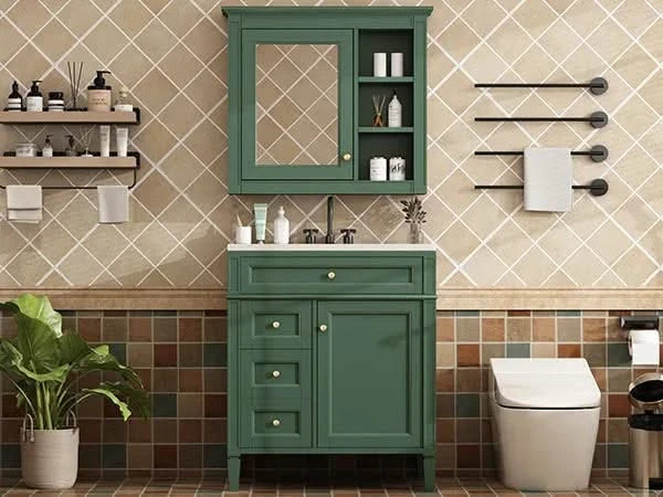 30'' Bathroom Vanity with Top Sink, Modern Bathroom Storage Cabinet with 2 Drawers and a Tip-out Drawer, Freestanding Vanity Set with Mirror Cabinet, Single Sink Bathroom Vanity (Same as SW000126AAF) Default -DTYStore