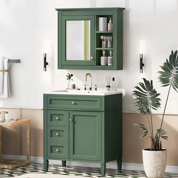 30'' Bathroom Vanity with Top Sink, Modern Bathroom Storage Cabinet with 2 Drawers and a Tip-out Drawer, Freestanding Vanity Set with Mirror Cabinet, Single Sink Bathroom Vanity (Same as SW000126AAF) Default -DTYStore