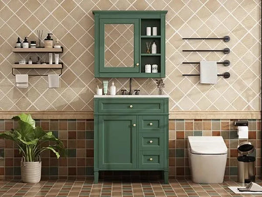 30'' Bathroom Vanity with Top Sink, Modern Bathroom Storage Cabinet with 2 Drawers and a Tip-out Drawer, Freestanding Vanity Set with Mirror Cabinet, Single Sink Bathroom Vanity Default -DTYStore