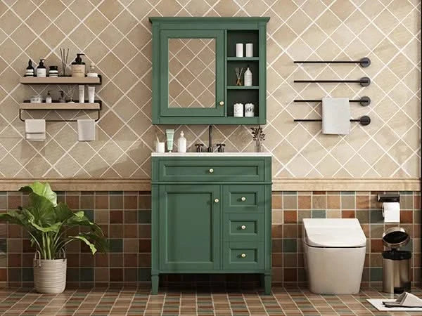 30'' Bathroom Vanity with Top Sink, Modern Bathroom Storage Cabinet with 2 Drawers and a Tip-out Drawer, Freestanding Vanity Set with Mirror Cabinet, Single Sink Bathroom Vanity Default -DTYStore