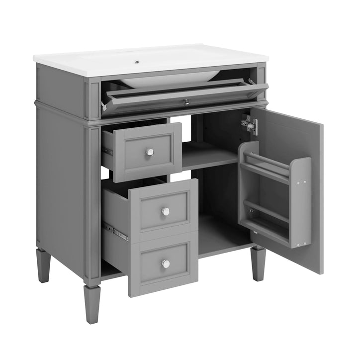30'' Bathroom Vanity with Top Sink, Modern Bathroom Storage Cabinet with 2 Drawers and a Tip-out Drawer, Freestanding Vanity Set with Mirror Cabinet, Single Sink Bathroom Vanity Default -DTYStore