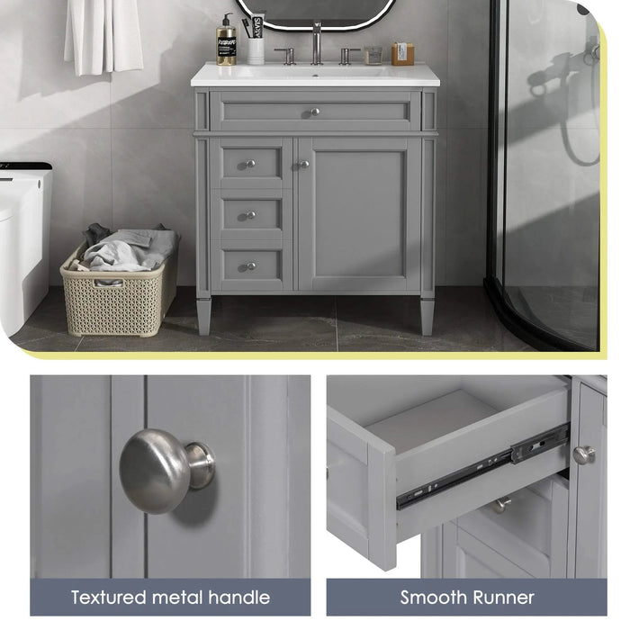 30'' Bathroom Vanity with Top Sink, Modern Bathroom Storage Cabinet with 2 Drawers and a Tip-out Drawer, Single Sink Bathroom Vanity Default -DTYStore