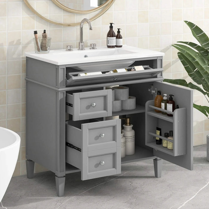30'' Bathroom Vanity with Top Sink, Modern Bathroom Storage Cabinet with 2 Drawers and a Tip-out Drawer, Single Sink Bathroom Vanity Default -DTYStore