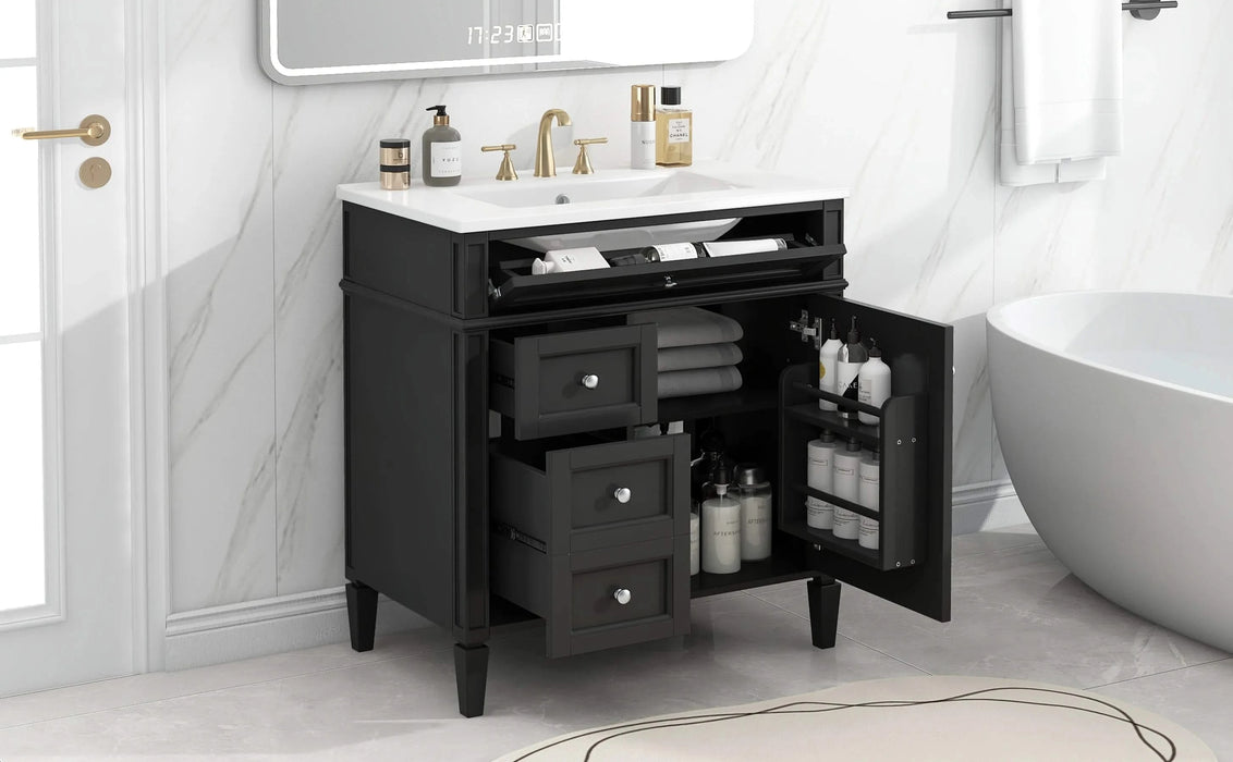 30'' Bathroom Vanity with Top Sink, Modern Bathroom Storage Cabinet with 2 Drawers and a Tip-out Drawer, Single Sink Bathroom Vanity Default -DTYStore