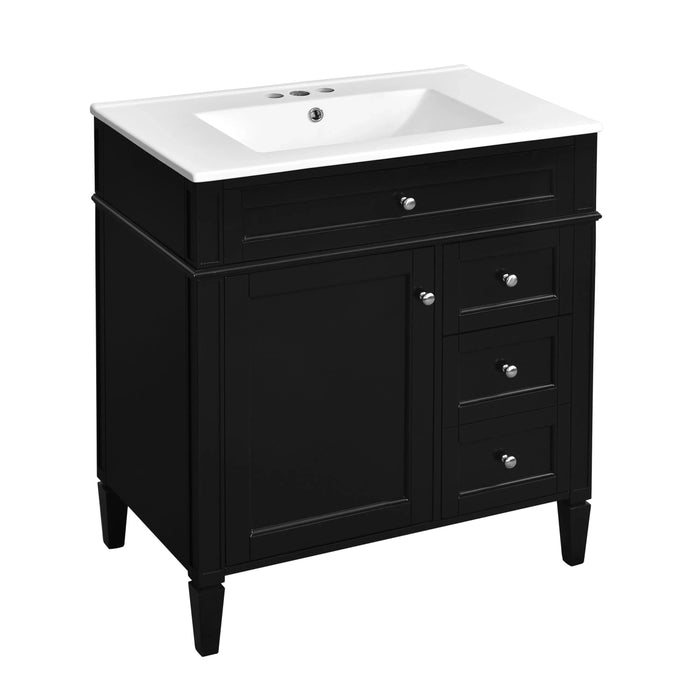 30'' Bathroom Vanity with Top Sink, Modern Bathroom Storage Cabinet with 2 Drawers and a Tip-out Drawer, Single Sink Bathroom Vanity Default -DTYStore
