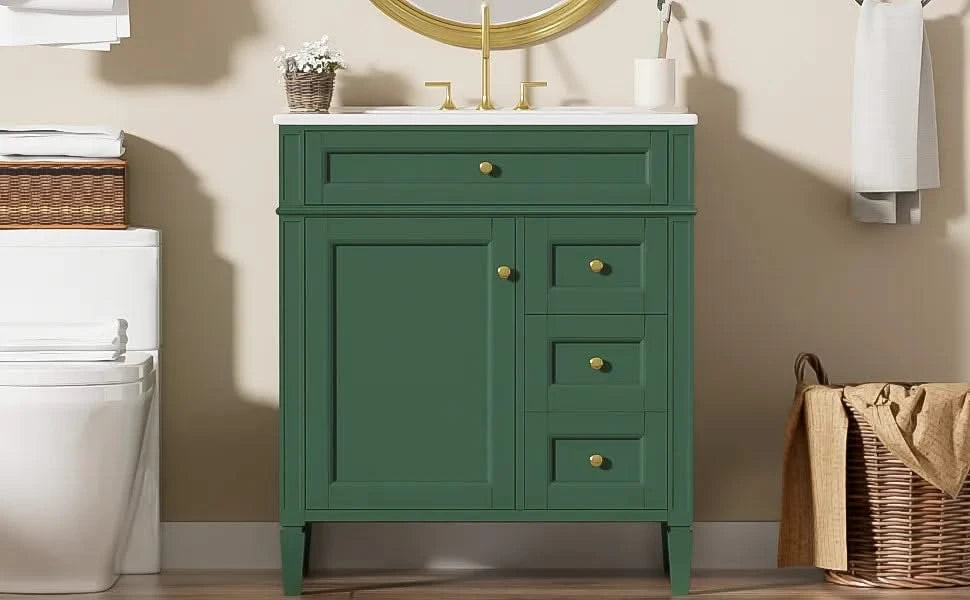 30'' Bathroom Vanity with Top Sink, Modern Bathroom Storage Cabinet with 2 Drawers and a Tip-out Drawer, Single Sink Bathroom Vanity Default -DTYStore