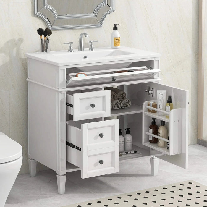 30'' Bathroom Vanity with Top Sink, Modern Bathroom Storage Cabinet with 2 Drawers and a Tip-out Drawer, Single Sink Bathroom Vanity Default -DTYStore