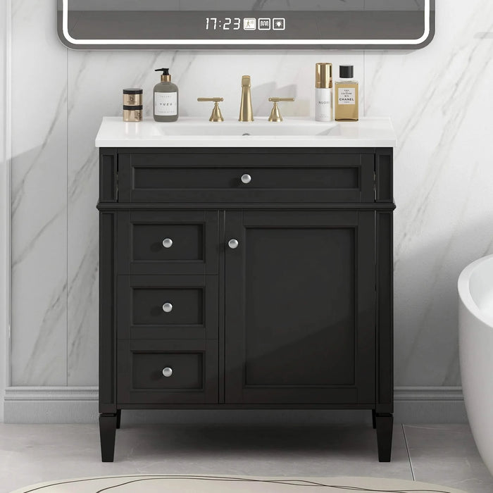 30'' Bathroom Vanity with Top Sink, Modern Bathroom Storage Cabinet with 2 Drawers and a Tip-out Drawer, Single Sink Bathroom Vanity Default -DTYStore