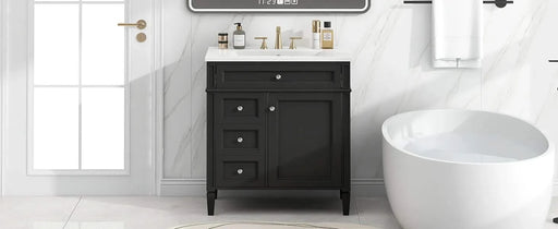 30'' Bathroom Vanity with Top Sink, Modern Bathroom Storage Cabinet with 2 Drawers and a Tip-out Drawer, Single Sink Bathroom Vanity Default -DTYStore