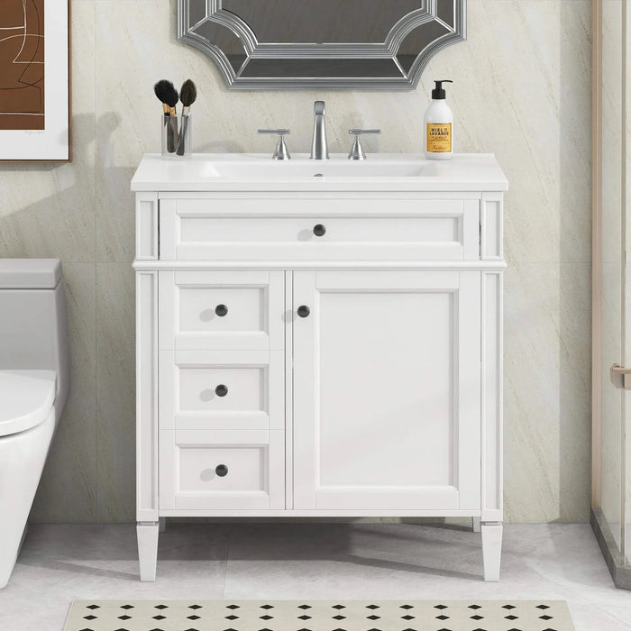 30'' Bathroom Vanity with Top Sink, Modern Bathroom Storage Cabinet with 2 Drawers and a Tip-out Drawer, Single Sink Bathroom Vanity Default -DTYStore