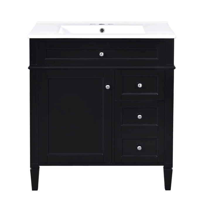 30'' Bathroom Vanity with Top Sink, Modern Bathroom Storage Cabinet with 2 Drawers and a Tip-out Drawer, Single Sink Bathroom Vanity Default -DTYStore