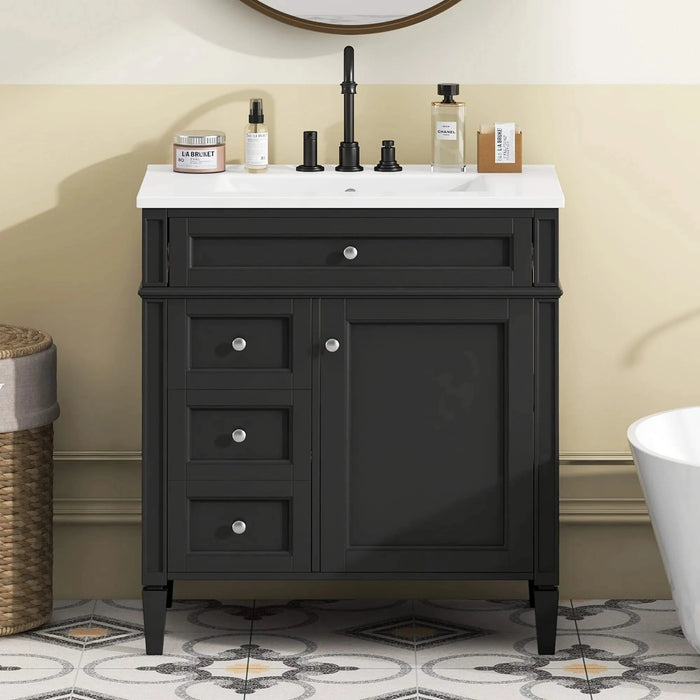 30'' Bathroom Vanity with Top Sink, Modern Bathroom Storage Cabinet with 2 Drawers and a Tip-out Drawer, Single Sink Bathroom Vanity Default -DTYStore