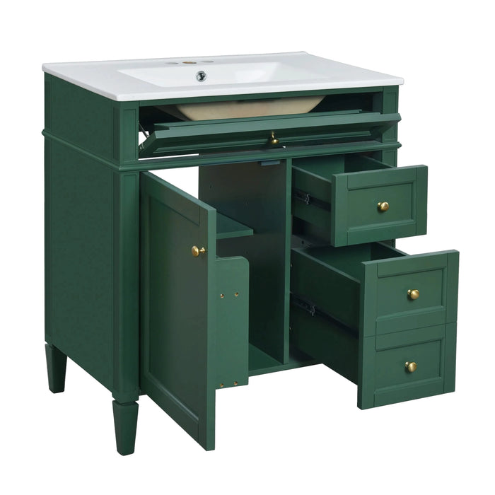 30'' Bathroom Vanity with Top Sink, Modern Bathroom Storage Cabinet with 2 Drawers and a Tip-out Drawer, Single Sink Bathroom Vanity Default -DTYStore