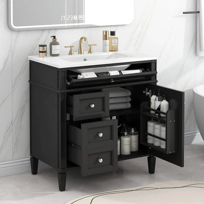 30'' Bathroom Vanity with Top Sink, Modern Bathroom Storage Cabinet with 2 Drawers and a Tip-out Drawer, Single Sink Bathroom Vanity Default -DTYStore