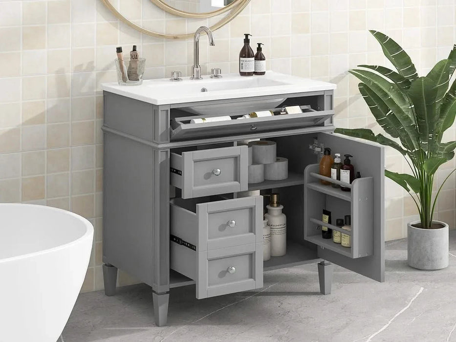 30'' Bathroom Vanity with Top Sink, Modern Bathroom Storage Cabinet with 2 Drawers and a Tip-out Drawer, Single Sink Bathroom Vanity Default -DTYStore