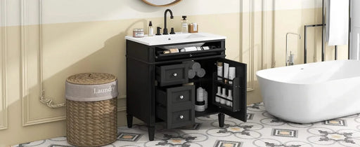 30'' Bathroom Vanity with Top Sink, Modern Bathroom Storage Cabinet with 2 Drawers and a Tip-out Drawer, Single Sink Bathroom Vanity Default -DTYStore