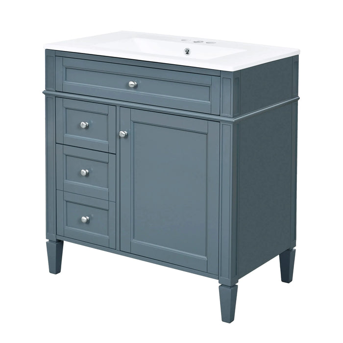 30'' Bathroom Vanity with Top Sink, Modern Bathroom Storage Cabinet with 2 Drawers and a Tip-out Drawer, Single Sink Bathroom Vanity Default -DTYStore