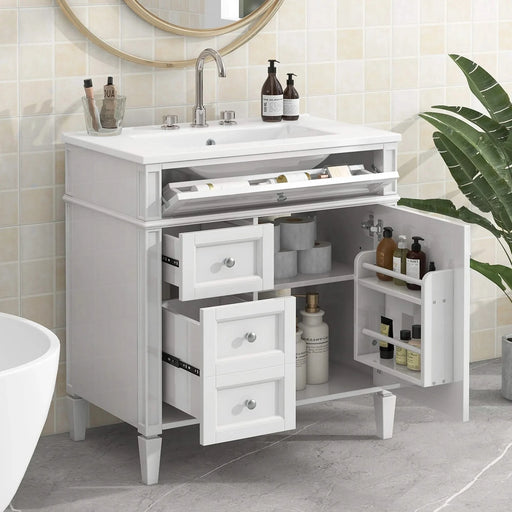 30'' Bathroom Vanity with Top Sink, Modern Bathroom Storage Cabinet with 2 Drawers and a Tip-out Drawer, Single Sink Bathroom Vanity Default -DTYStore