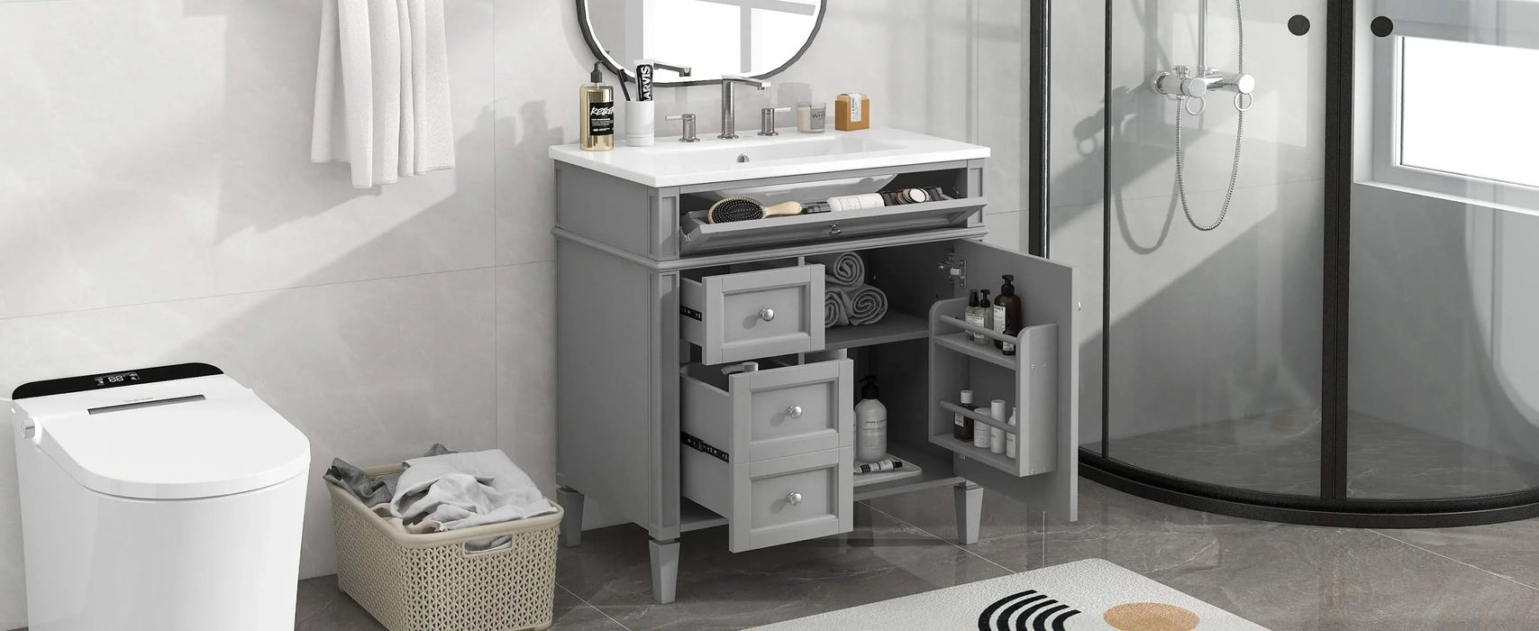 30'' Bathroom Vanity with Top Sink, Modern Bathroom Storage Cabinet with 2 Drawers and a Tip-out Drawer, Single Sink Bathroom Vanity Default -DTYStore