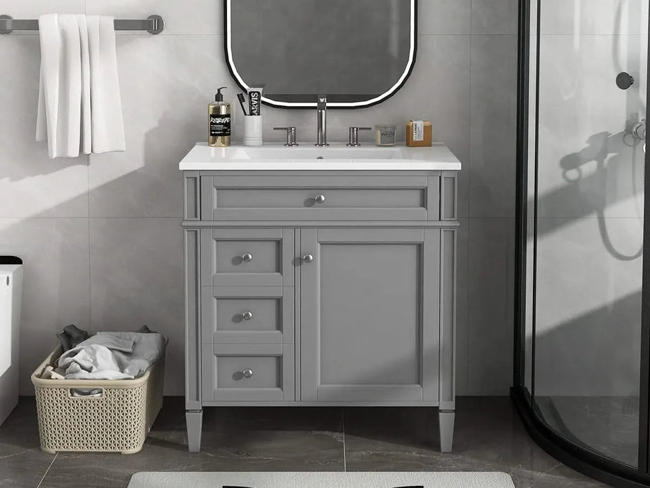 30'' Bathroom Vanity with Top Sink, Modern Bathroom Storage Cabinet with 2 Drawers and a Tip-out Drawer, Single Sink Bathroom Vanity Default -DTYStore