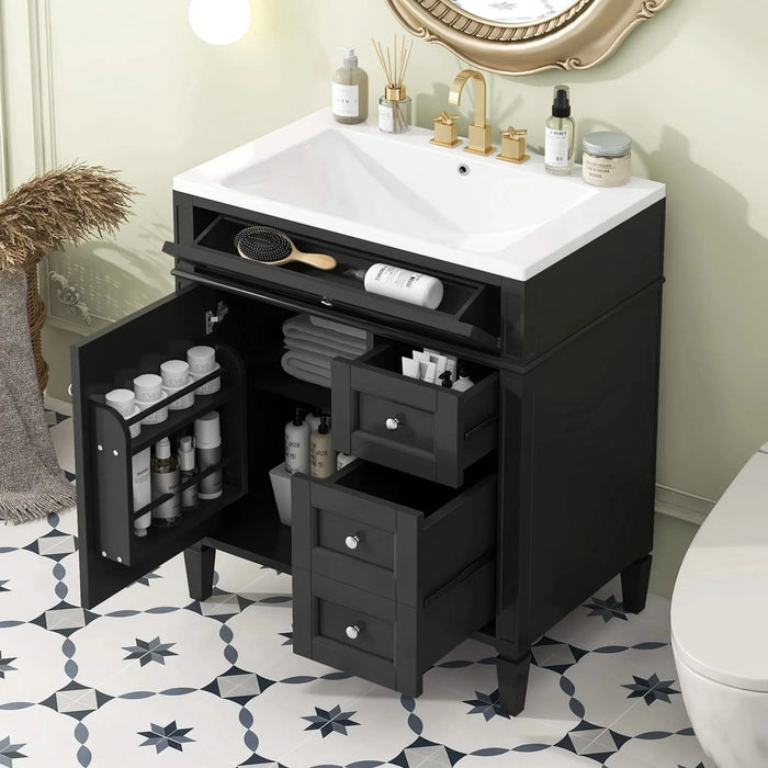 30'' Bathroom Vanity with Top Sink, Modern Bathroom Storage Cabinet with 2 Drawers and a Tip-out Drawer, Single Sink Bathroom Vanity (Same as SW000122AAB) Default -DTYStore