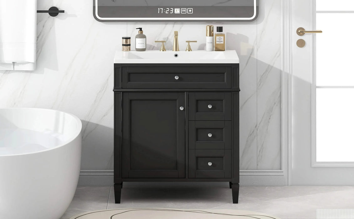 30'' Bathroom Vanity with Top Sink, Modern Bathroom Storage Cabinet with 2 Drawers and a Tip-out Drawer, Single Sink Bathroom Vanity (Same as SW000122AAB) Default -DTYStore