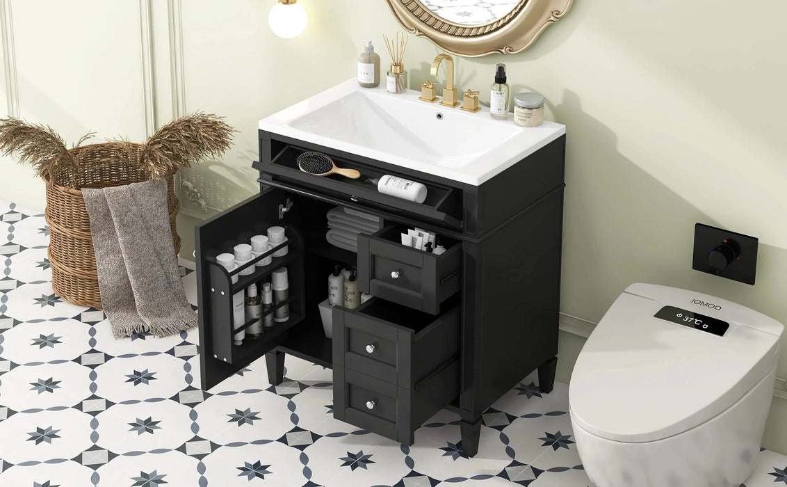 30'' Bathroom Vanity with Top Sink, Modern Bathroom Storage Cabinet with 2 Drawers and a Tip-out Drawer, Single Sink Bathroom Vanity (Same as SW000122AAB) Default -DTYStore