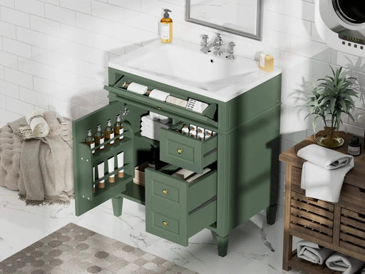 30'' Bathroom Vanity with Top Sink, Modern Bathroom Storage Cabinet with 2 Drawers and a Tip-out Drawer, Single Sink Bathroom Vanity (Same as SW000122AAF-1) Default -DTYStore