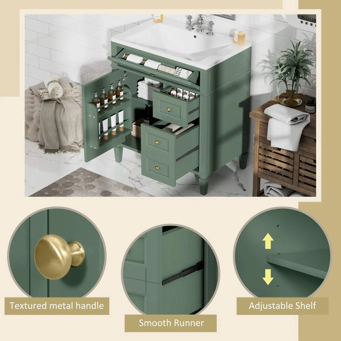 30'' Bathroom Vanity with Top Sink, Modern Bathroom Storage Cabinet with 2 Drawers and a Tip-out Drawer, Single Sink Bathroom Vanity (Same as SW000122AAF-1) Default -DTYStore