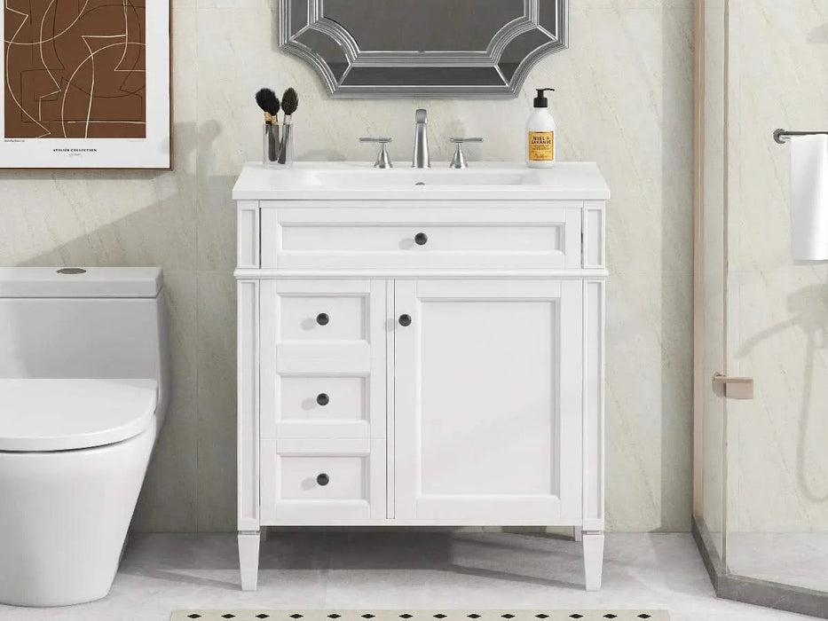 30'' Bathroom Vanity with Top Sink, Modern Bathroom Storage Cabinet with 2 Drawers and a Tip-out Drawer, Single Sink Bathroom Vanity Default -DTYStore