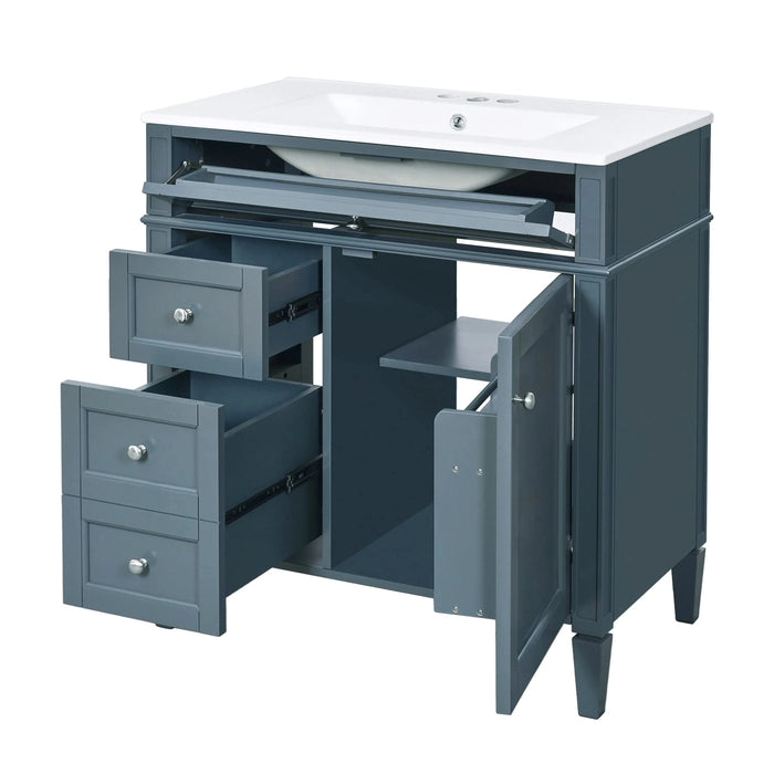 30'' Bathroom Vanity with Top Sink, Modern Bathroom Storage Cabinet with 2 Drawers and a Tip-out Drawer, Single Sink Bathroom Vanity Default -DTYStore