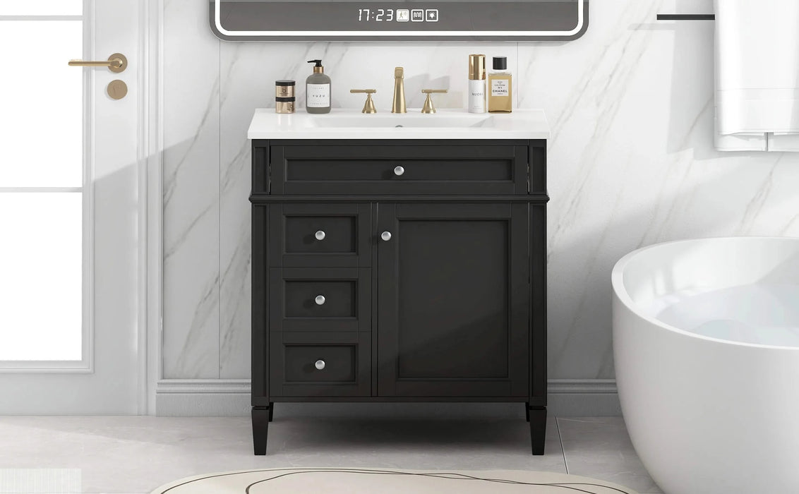30'' Bathroom Vanity with Top Sink, Modern Bathroom Storage Cabinet with 2 Drawers and a Tip-out Drawer, Single Sink Bathroom Vanity Default -DTYStore