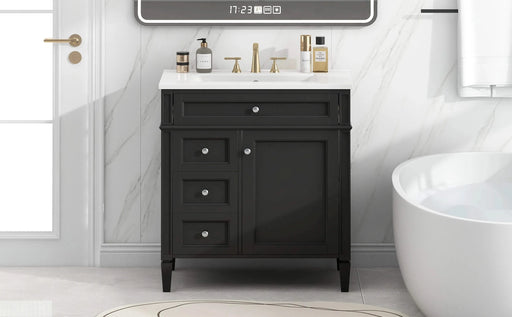 30'' Bathroom Vanity with Top Sink, Modern Bathroom Storage Cabinet with 2 Drawers and a Tip-out Drawer, Single Sink Bathroom Vanity Default -DTYStore