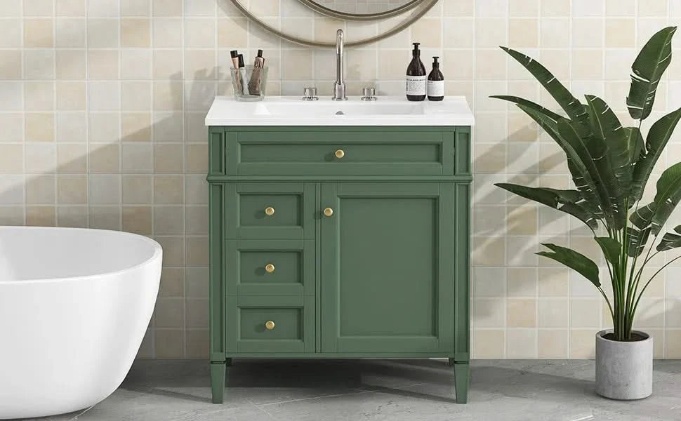 30'' Bathroom Vanity with Top Sink, Modern Bathroom Storage Cabinet with 2 Drawers and a Tip-out Drawer, Single Sink Bathroom Vanity Default -DTYStore