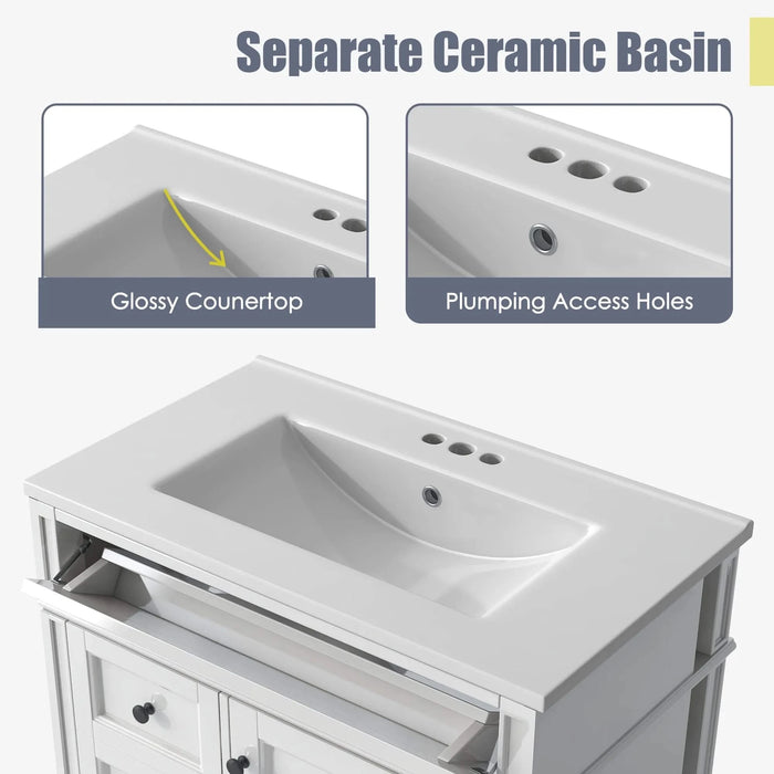 30'' Bathroom Vanity with Top Sink, Modern Bathroom Storage Cabinet with 2 Drawers and a Tip-out Drawer, Single Sink Bathroom Vanity Default -DTYStore